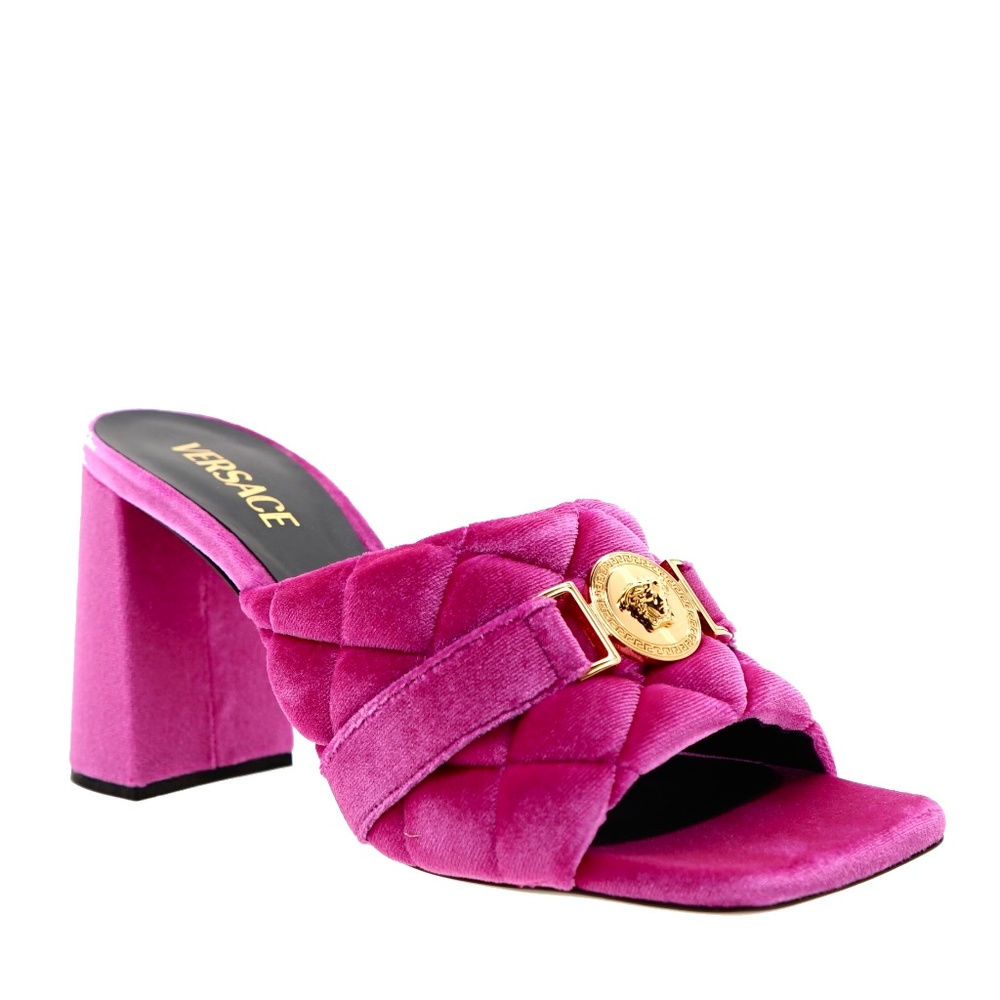 Versace Medusa Quilted Velvet Mules Sandals Size 40 / 10US New